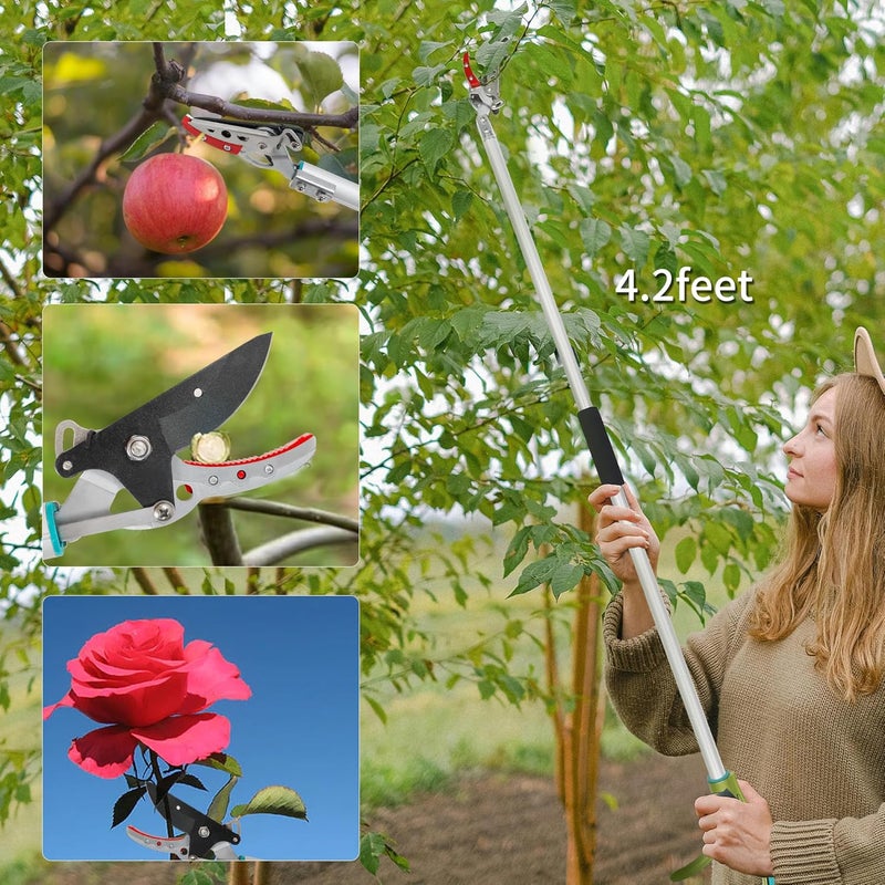 GARTOL Cut & Hold Pole Pruner, 4.2 FT Lightweight Fruit Picker with 180° Rotating Handle, SK5 Steel Blade Cuts up to 1/2 Inch, Long Reach Garden Tree Trimmer & Branch Cutter for Shrubs, Bushes - Image 4